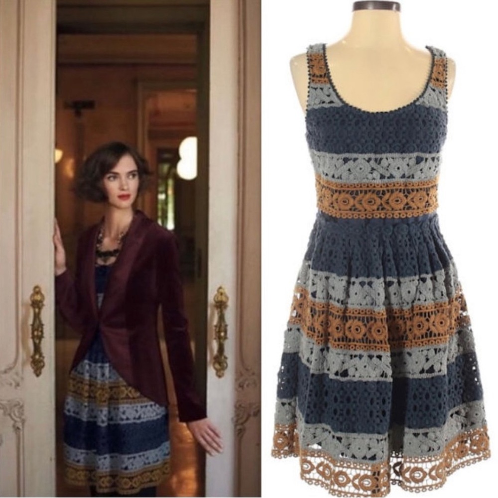 Maeve Colorblock Lace Fit & Flare Floral Cutout Mini Dress Sz 4